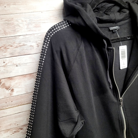 Torrid jeweled zip hoodie ultra soft black fleece - Picture 4 of 12